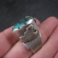 Huge Turquoise Ring Vintage Southwestern Tufa Cast Kewa Jewelry Size 6.5