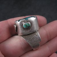 Huge Turquoise Ring Vintage Southwestern Tufa Cast Kewa Jewelry Size 6.5