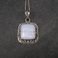 Vintage Sterling Banded Blue Agate Pendant