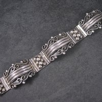 Wide Ornate Vintage Panel Bracelet Mexican Sterling 7.5 Inches