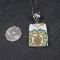 Vintage Sterling Floral Pottery Pendant Necklace