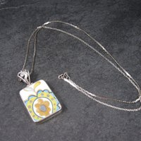 Vintage Sterling Floral Pottery Pendant Necklace