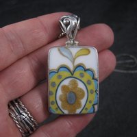 Vintage Sterling Floral Pottery Pendant Necklace