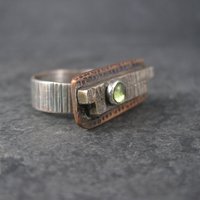 Vintage Modernist Sterling Copper Peridot Ring Size 7