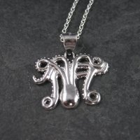 Estate Sterling Silver Octopus Pendant Necklace Laser Cut