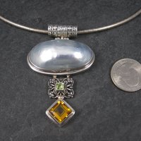 Large Vintage Sterling Peridot Topaz Mabe Pearl Pendant