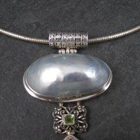 Large Vintage Sterling Peridot Topaz Mabe Pearl Pendant