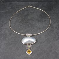 Large Vintage Sterling Peridot Topaz Mabe Pearl Pendant