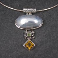 Large Vintage Sterling Peridot Topaz Mabe Pearl Pendant