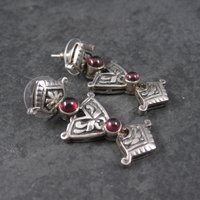 Art Nouveau Style Garnet Earrings Vintage Sterling Silver