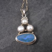 Vintage Sterling Pearl Blue Opal Pendant