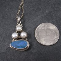 Vintage Sterling Pearl Blue Opal Pendant