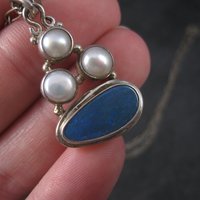 Vintage Sterling Pearl Blue Opal Pendant