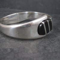 Heavy Vintage Mexican Sterling Onyx Clamper Bangle Bracelet