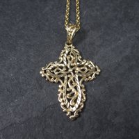 Vintage 10K Diamond Cut Filigree Cross Pendant