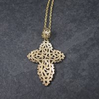 Vintage 10K Diamond Cut Filigree Cross Pendant