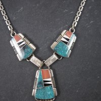 Vintage Navajo Turquoise Inlay Necklace John Charley