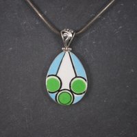 Vintage Sterling Blue Green Geometric Pottery Pendant Necklace