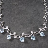 White Zircon Blue Topaz Heart Necklace 18 Inches