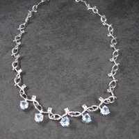 White Zircon Blue Topaz Heart Necklace 18 Inches