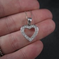 Estate 14K White Gold .25 Carat Diamond Heart Pendant Necklace