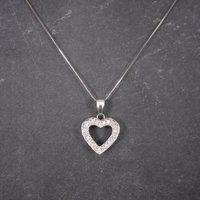 Estate 14K White Gold .25 Carat Diamond Heart Pendant Necklace