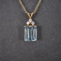 Vintage 14K 14.8 Carat Blue Topaz Diamond Pendant