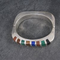 Heavy Mexican Sterling Inlaid Bangle Bracelet