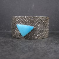 Wide Sterling Tufa Cast Turquoise Cuff Bracelet 7 Inches