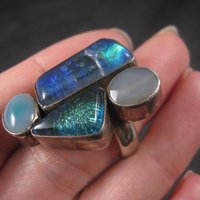 Estate Sterling Dichroic Glass and Quartz Ring Size 7