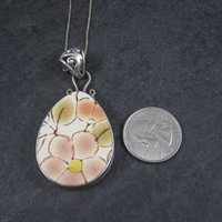 Vintage Sterling Floral Pottery Pendant Necklace