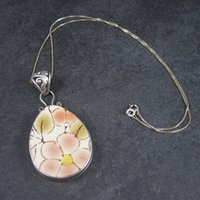 Vintage Sterling Floral Pottery Pendant Necklace