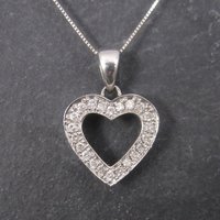 Estate 14K White Gold .25 Carat Diamond Heart Pendant Necklace