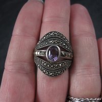 Vintage Sterling Amethyst Marcasite Ring Sz 7