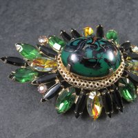 Large Vintage Juliana Green Black Rhinestone Brooch Delizza Elster