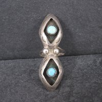 Long Vintage Turquoise Shadowbox Ring Dead Pawn Size 5