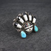 Vintage Sunface Jewelry Set Native American Cuff Bracelet and Ring Size 10