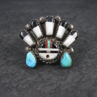 Vintage Sunface Jewelry Set Native American Cuff Bracelet and Ring Size 10