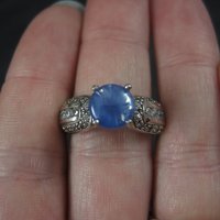 Sapphire Ring and White Zircon Ring Sterling Sz 8