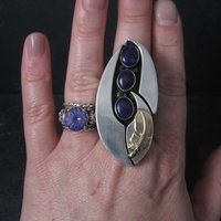 Vintage OOAK Navajo Sugilite Feather Ring Wilbert Cora Vandever