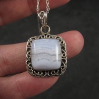 Vintage Sterling Banded Blue Agate Pendant