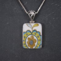 Vintage Sterling Floral Pottery Pendant Necklace