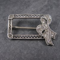 Antique Sterling Paste Diamond Bow Brooch