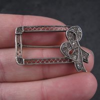 Antique Sterling Paste Diamond Bow Brooch