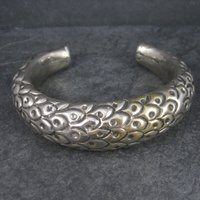 Antique Hollow Peacock Rattle Cuff Bracelet 7.25 Inches