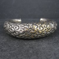 Antique Hollow Peacock Rattle Cuff Bracelet 7.25 Inches