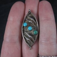 Long Vintage Navajo Sterling Turquoise Ring Size 7