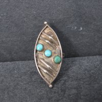 Long Vintage Navajo Sterling Turquoise Ring Size 7