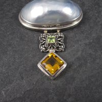 Large Vintage Sterling Peridot Topaz Mabe Pearl Pendant
