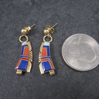 Vintage 14K Lapis Lazuli and Coral Inlay Earrings Native American Navajo